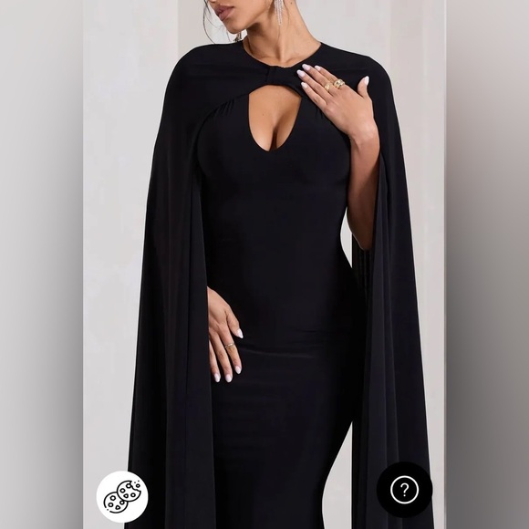 Club L London Elegant Black Cape Dress - Picture 3 of 5